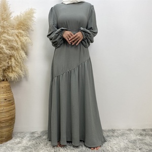 6738# Latest Chic Dress Wrinkle Crepe Crew Neck Elastic Cuff Beveled Line Design Big Bottom Fashionable Muslim Dress - Product Image 5