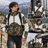 Veste coupe-vent à capuche pour homme, personnalisée OEM ODM, style décontracté, automne, camouflage, blocs de couleur, imperméable, fermeture éclair intégrale, streetwear