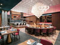 Meubles de restaurant américains personnalisés, sièges de banquettes en velours bleu rembourrés en marbre, canapé de cafétéria, table basse, salle à manger, salon