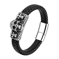 Bracelet jonc personnalisable 2025 en cuir véritable tressé avec fermoir magnétique en acier inoxydable, à graver