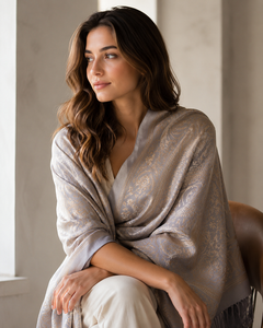Stylish Embroidered Champagne Reversible <b>Shawl</b> Long Fringe Winter Scarf Soft Warm Breathable Durable Elegant Fashion <b>Wrap</b> - Product Image 6