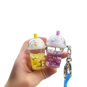 Cartoon Bubble Boba Milk Tea Keychain Cute Liquid Keychain Ladies Backpack Pendant Into Oil Milk Tea Cup Keychain