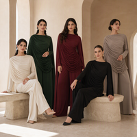 Nouvel ensemble 2 pièces Mexizo : Cape plissée drapée et pantalon uni pour femme musulmane, tenue islamique modeste de Dubaï, disponible en 6 couleurs