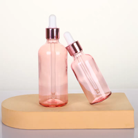Flacon compte-gouttes rond en verre rose pour sérum, 2 oz, 30 ml, 100 ml, flacon compte-gouttes en verre rose doré pour les yeux, flacon compte-gouttes rose pour cosmétiques