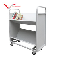 Chariot de livre Double face en métal en forme de v, chariot sur roues, 2 niveaux, bibliothèque, littéraire, chariot mobile, chariot pour documents et bureau