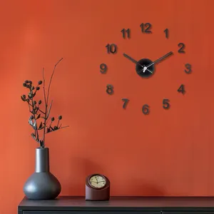 Jam dinding gaya dekorasi seni, 18 inci kreatif dengan desain melingkar tanpa bingkai DIY Modern 3D plastik jarum tubuh tampilan ruang tamu
