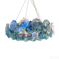 Nouveauté, best-seller, lustre ovale en verre de style français, hauteur réglable, vintage, bleu Murano, pour chambre à coucher, salle à manger, salon