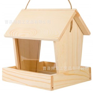 Comedero para pájaros de madera para colgar en exteriores, para jardín y patio trasero, con bandeja para semillas - Product Image 5