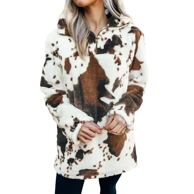 เสื้อกันหนาวผู้หญิง,เสื้อวอร์มพิมพ์ลายวัวสำหรับฤดูใบไม้ร่วงฤดูหนาวเสื้อวอร์มผู้หญิง