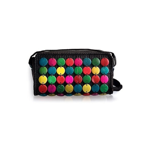 Borsa rettangolare a tracolla in guscio di cocco 19,5x9,5x5,3 cm con bottoni colorati per donna, accessorio di moda - Product Image 1