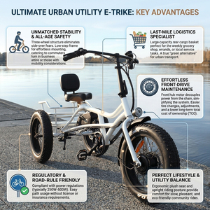 Tricycle électrique polyvalent pour adultes, traction avant, siège confortable, porte-bagages arrière robuste, vélo électrique à 3 roues - Product Image 2