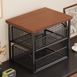 IJzerhouten Chinese stijl bureau-opbergplank voor eettafel; Uitschuifbare 2-laags <span class=keywords><strong>organizer</strong></span> voor snacks, theekopjes, theezakjes, koffiemachines - Product Image 1