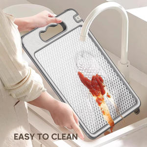 Tabla de cortar de plástico y acero inoxidable, rectangular, 14.4x9.8 pulgadas, antideslizante, con ranura para jugos y área de trituración, apta para lavavajillas - Product Image 5