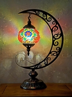 Lampu bulan buatan tangan, bentuk bulan mosaik Turki meja samping tempat tidur lampu bulan
