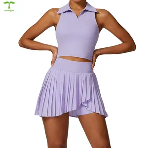 2024 nuevo estilo Polar cuello deportes Top plisado Mini Falda corta conjunto al aire libre faldas activas para mujeres ropa deportiva