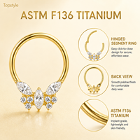 Anneau de piercing à charnière multi-positions en titane plaqué or 18 carats avec zircon AAAAAA de forme géométrique personnalisée, poli miroir