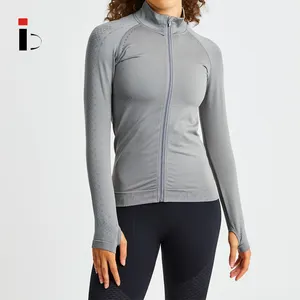 High Quality Nylon Spandex Blank Sports Tops Thumb Holes Long Sleeves Zip Up Women Jackets