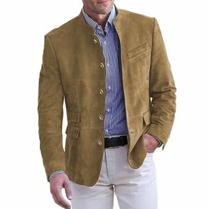 Vêtements d'extérieur vintage pour hommes, automne, mode, couleur unie, manches longues, veste de costume slim, streetwear, manteau élégant à col montant boutonné pour hommes - Product Image 1