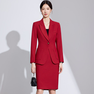 LadySElite Women's Dark Blue Suit Set Full Sleeve Polyester Worsted Anti-Wrinkle Office Lady Formal Wear Short Skirt - Product Image 4