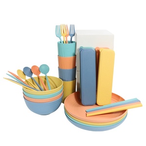 Colorful Reusable Eco Friendly Wheat Straw <strong>Plastic</strong> <strong>Picnic</strong> Dinnerware <strong>Set</strong> Dinner Tableware <strong>Set</strong> for Kids and Adults - Product Image 3