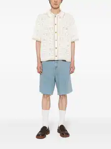 Manufacturer Provide Custom Logo Pattern Men Short Sleeve Sweater Summer Button Closure Mesh Knit Polo Crochet Shirt