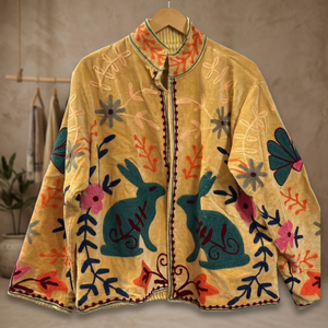 Wholesale Handmade Velvet Rabbit Embroidered Jacket <b>Women</b> Boho Winter Short <b>Coat</b> Cute Animal Floral Motif Vintage Ethnic Casual - Product Image 4