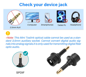 <span class=keywords><strong>Toslink</strong></span> femelle à 3.5mm <span class=keywords><strong>Jack</strong></span> <span class=keywords><strong>Mini</strong></span> mâle S/PDIF fibre <span class=keywords><strong>optique</strong></span> convertisseur de connecteur numérique Compatible pour la barre de son, Home cinéma - Product Image 2