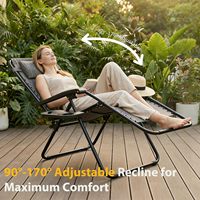 Sillas Reclinables Plegables Portátiles Grises con Almohada Ajustable, Portavasos de Malla y Bandejas, Silla para Jardín y Patio