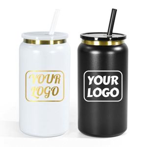 New Arrival Powder Coating 16oz Stainless Steel Double Walls Insulated Vacuum <b>Mason</b> <b>Jar</b> Tumbler Anc Straw and <b>Lid</b> - Product Image 2
