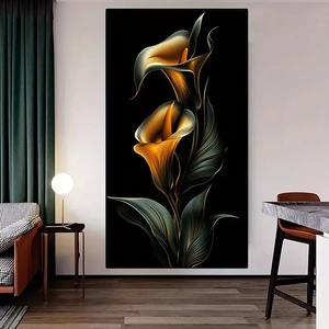 Tableau mural moderne abstrait sans cadre sur toile, Lys Calla dorés peints au pistolet, fond noir, jaune doré, <span class=keywords><strong>pour</strong></span> la <span class=keywords><strong>d</strong></span>écoration intérieure - Product Image 3
