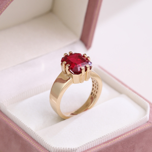 Bague de rubis cultivée en laboratoire Bague de pierres précieuses en or jaune 14k taille émeraude 8 griffes Bague de pierres précieuses cultivées en laboratoire Cadeau d'anniversaire - Product Image 3