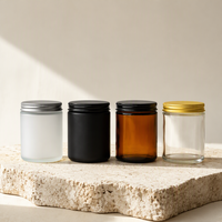 Vente en gros de pots en verre noir mat personnalisables de 2 oz, 4 oz, 8 oz avec couvercle noir pour cosmétiques