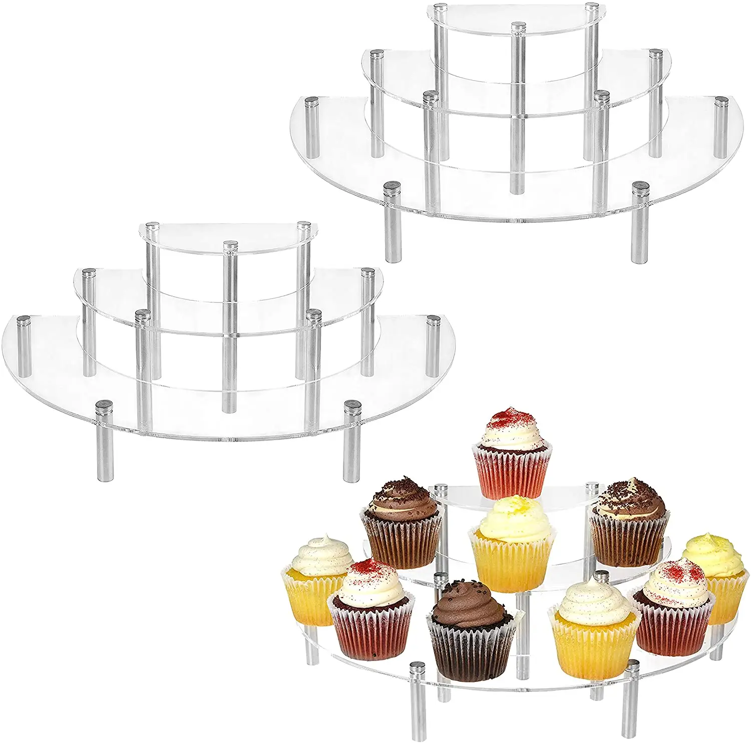 Mycadeau — ensemble de 9 pièces pour vitrine, en acrylique transparent demi-lune, présentoir à desserts, Cupcake, Risers de table et de vitrine à collection