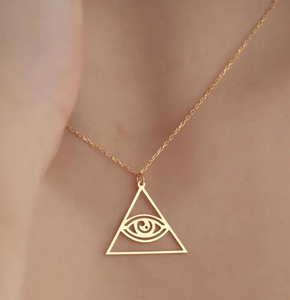 Collana Placcata Oro 18k con Pendente Occhio del Terzo Occhio, Triangolo Illuminati, Piramide, Occhio di Horus, Gioiello Egiziano Antico, Amuleto Vedente - Product Image 5