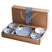 Çin tedarikçisi japon tarzı mavi ve beyaz yemek takımı yemek tabaklar kase seti mutfak Dishware seti sofra toptan