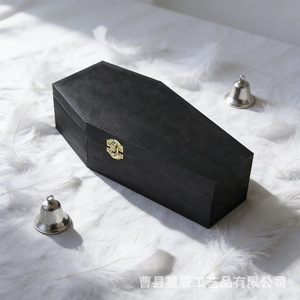 Wooden Pet Urn Gothic Coffin <b>Box</b> Black Secure Flip Top Lid For Pet <b>Memorials</b> - Product Image 1