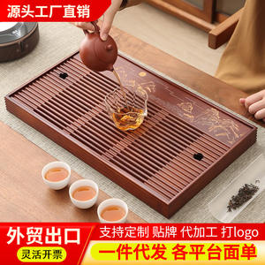 Bandeja de té de bambú y madera, tipo almacenamiento y drenaje, mesa de té pequeña para oficina, bandeja para preparación en seco, bandeja de bambú con drenaje, té - Product Image 4