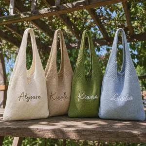 Customization Gifts Embroidered Polyester Beach Mesh Tote <b>Bags</b> Women Summer Weekend Trip Favors Fresh <b>Sweet</b> Style Letter - Product Image 2