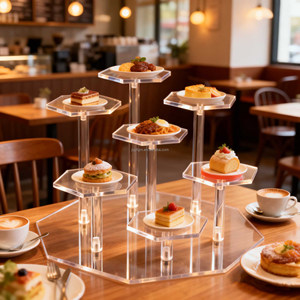 Rak <span class=keywords><strong>Display</strong></span> Kue Akrilik untuk Toko Dessert, Rak Penyimpanan Pie & Tart Kafe Modern, Tempat Penyimpanan Permen, Penyangga Poligon untuk Kue Kering & Biskuit - Product Image 5