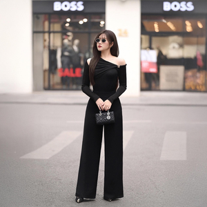 Pantalon noir taille haute Jaquin pour femme | Pantalon à jambe droite | Élégant bas de bureau et décontracté - Product Image 2