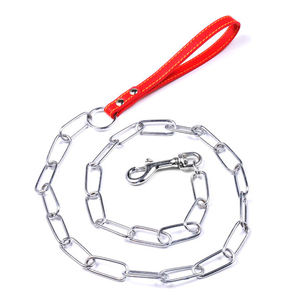 Perro fuerte de acero de Primavera de cadena de enlace chapado en cromo correa de perro con mango de cuero - Product Image 2