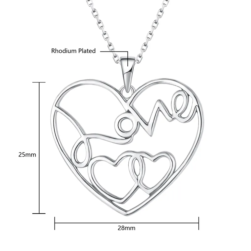 China Jewelry Factory love heart pendant necklace Turkish Handmade 925 Sterling Silver Jewelry Rhodium Plated Silver Necklace