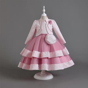 Зимнее оранжевое жаккардовое свадебное платье для девочек + сумка + пальто, детское рождественское многослойное платье для выпускного вечера, детский комплект одежды для вечеринки - Product Image 4