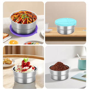 household 304 stainless steel round food storage container with lid outdoor <b>lunch</b> <b>box</b> children snack <b>box</b> kitchen food container - Product Image 5