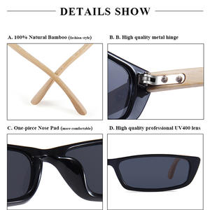แว่นกันแดดทรงสี่เหลี่ยมเล็ก กรอบไม้ไผ่สไตล์ยุโรป เลนส์ PC สีดำ ป้องกันรังสียูวี 400 แฟชั่นสำหรับทุกเพศ - Product Image 5