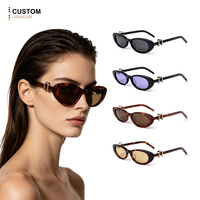 Lunettes de soleil de mode à monture ovale étroite en acétate, avec strass, charnière fer à cheval, verres polarisés teintés écaille de tortue, personnalisables OEM ODM avec logo