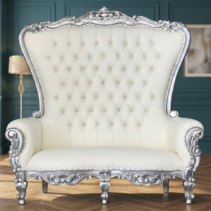 Silla Alta de Estilo Mid-Century con Tapizado de Tela y Acabado Plateado, con Estructura de Madera Sólida para Sala de Estar o Dormitorio, Muebles de Lujo de Indonesia - Product Image 3