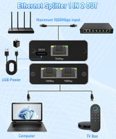 Gigabit Ethernet Splitter 1 ke 2 kecepatan tinggi 1000Mbps LAN RJ45 Ethernet Switch dengan USB C kabel listrik untuk Cat5/5e/6/7/8 kabel