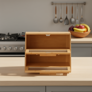 Panera de Bambú de Doble Capa, Gran Capacidad, Contenedor de Pan de Madera para Cocina con Compartimentos Divididos - Product Image 2