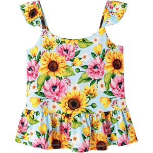Camiseta sin mangas para niñas, estampado floral, volantes, verano, transpirable, algodón, fibra de bambú, 3 meses-5T - Product Image 1